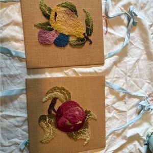 Vintage Fruit Embroidered Wall Art Set